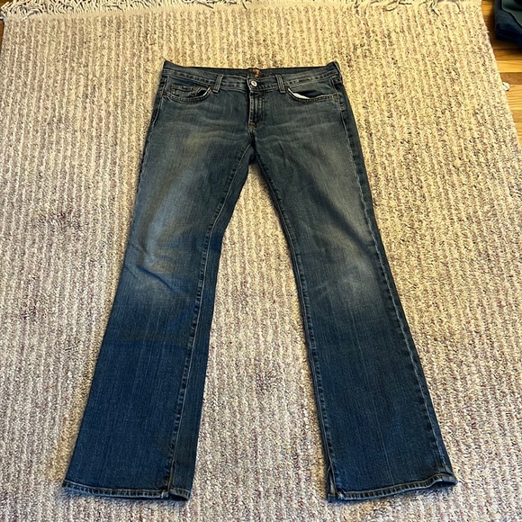 7 For All Mankind Denim - 7 For All Mankind Blue Boot Cut Jeans with Vintage Fading
